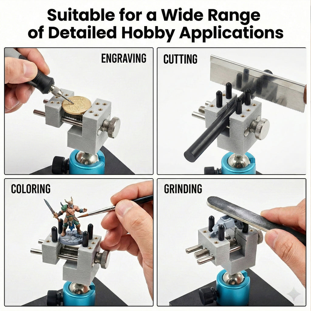 Mini Tabletop Vise with 360° Rotating Spherical Base | 4-Column Universal Bench Clamp for Irregular Shapes | Precision Tool for Gunpla, Jewelry Making & Model Building